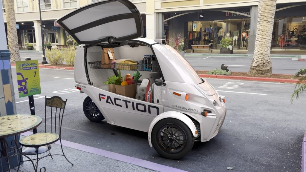 Faction D1 driverless delivery vehicle based on the Archimoto FUV.
