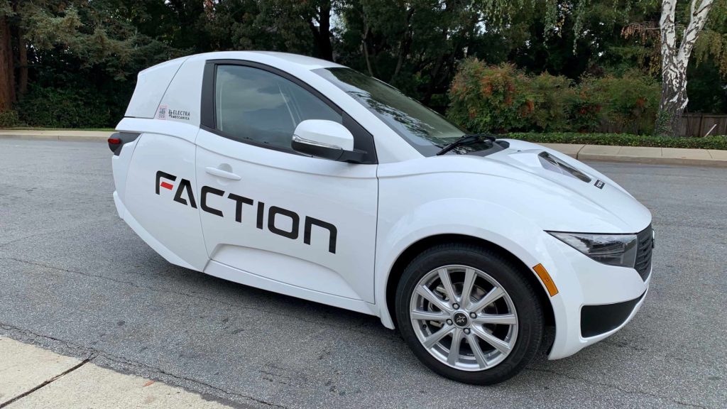 Faction’s single-rider shared mobility vehicle based on ElectraMeccanica Solo EV.