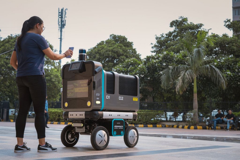 Ottonomy's Ottobot 2.0 retrieval hands-free interaction.