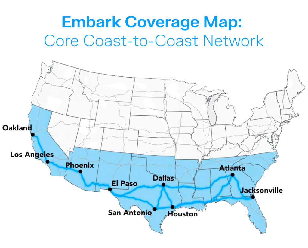 The coast-to-coast backbone of Embark's new coverage map. (Source - Embark)