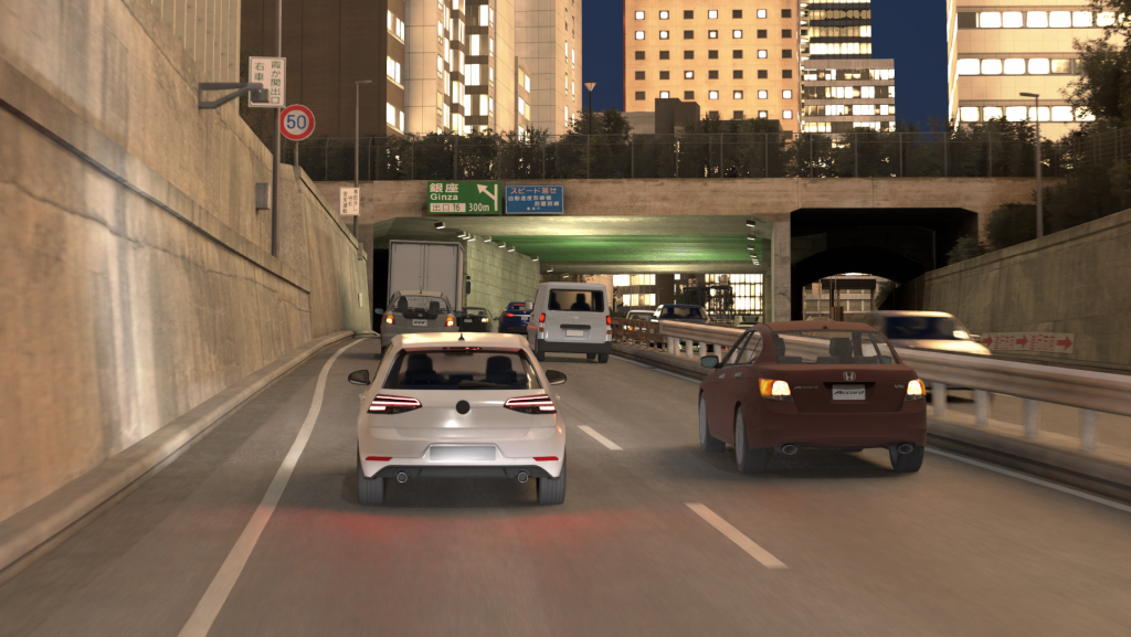 A Tokyo highway simulated at night by RFpro ray-tracing technology. c m