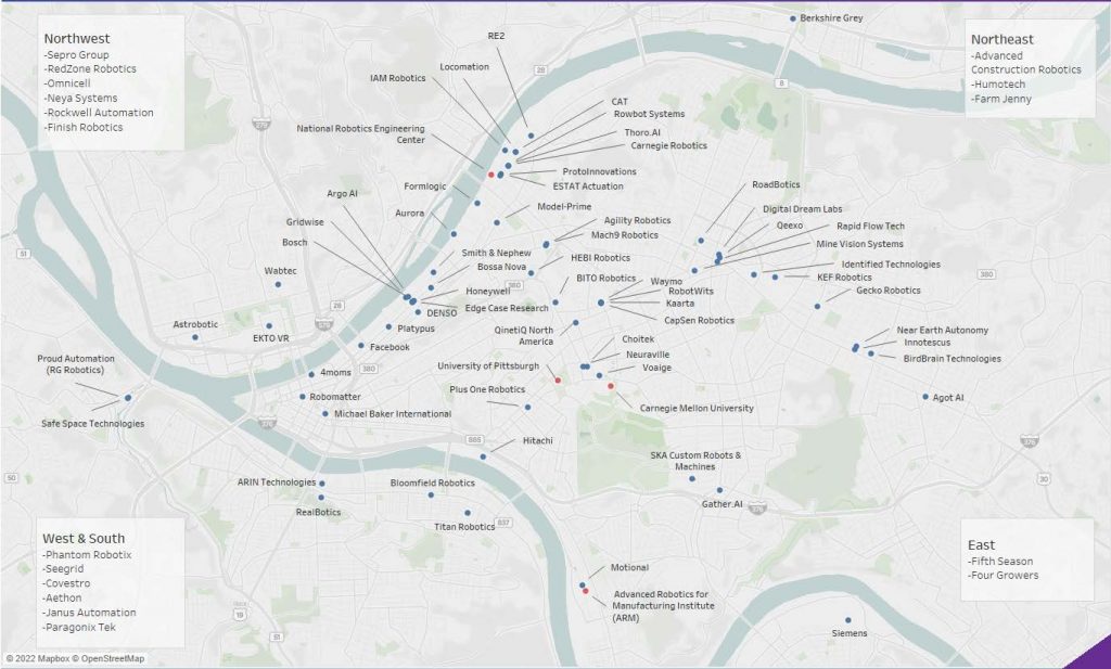 Pittsburgh robotics cluster profile map from the Pittsburgh Robotics Network.