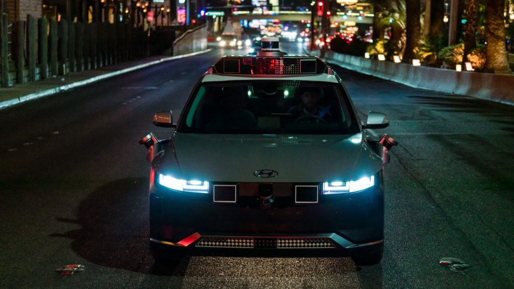 Lyft and Uber riders on the Las Vegas Strip can now take a Motional Ioniq 5 robotaxi at night.