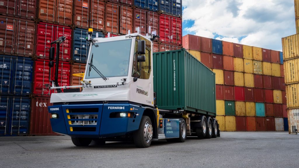 Fernride HHLA container handling automated tractor in operation.