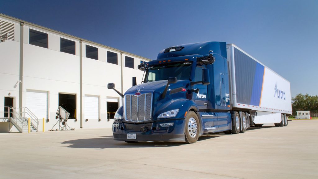 Aurora-powered autonomous truck at its new Houston Terminal.